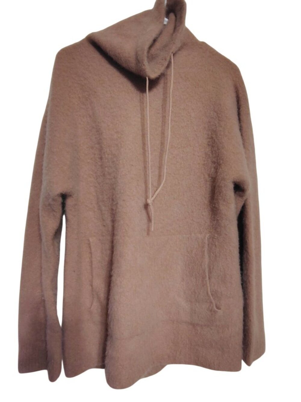 Aton Cashmere Cowl Neck Medium Sweater Beige Camel Color, Japan Kangaroo Pocket